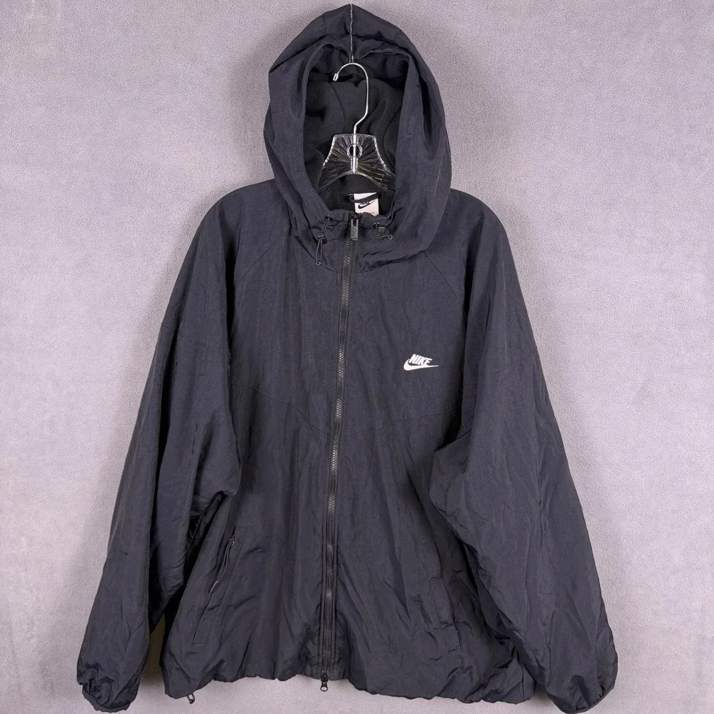 Nike Mens 2XL Fleece‎ Lined Windrunner Hooded Loose Jacket Black